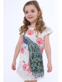 Dress with a peacock, light gray NDZ8128 - Online store - Boutique